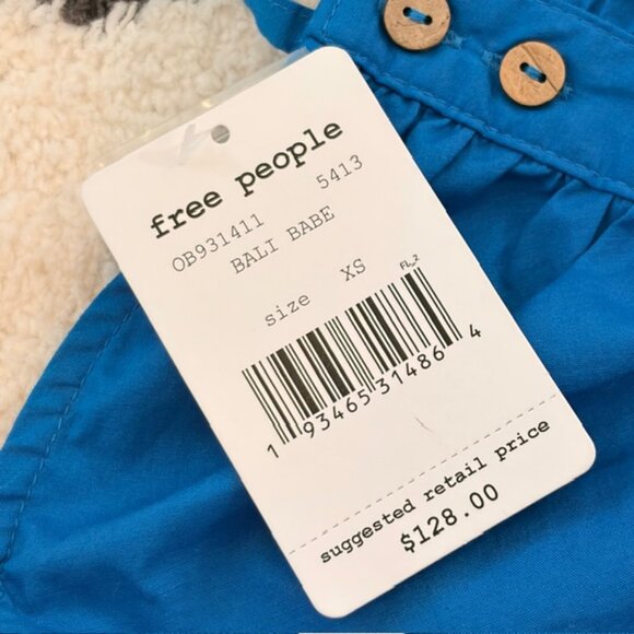 NWT $128 Free People Womens XS Bali Babe Blue Halter Bodycon Smocked Sexy Dress - Picture 11 of 13